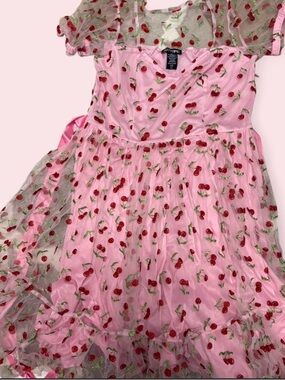 Hot Topic Pink Cherry Print Layered Party Dress for Kids